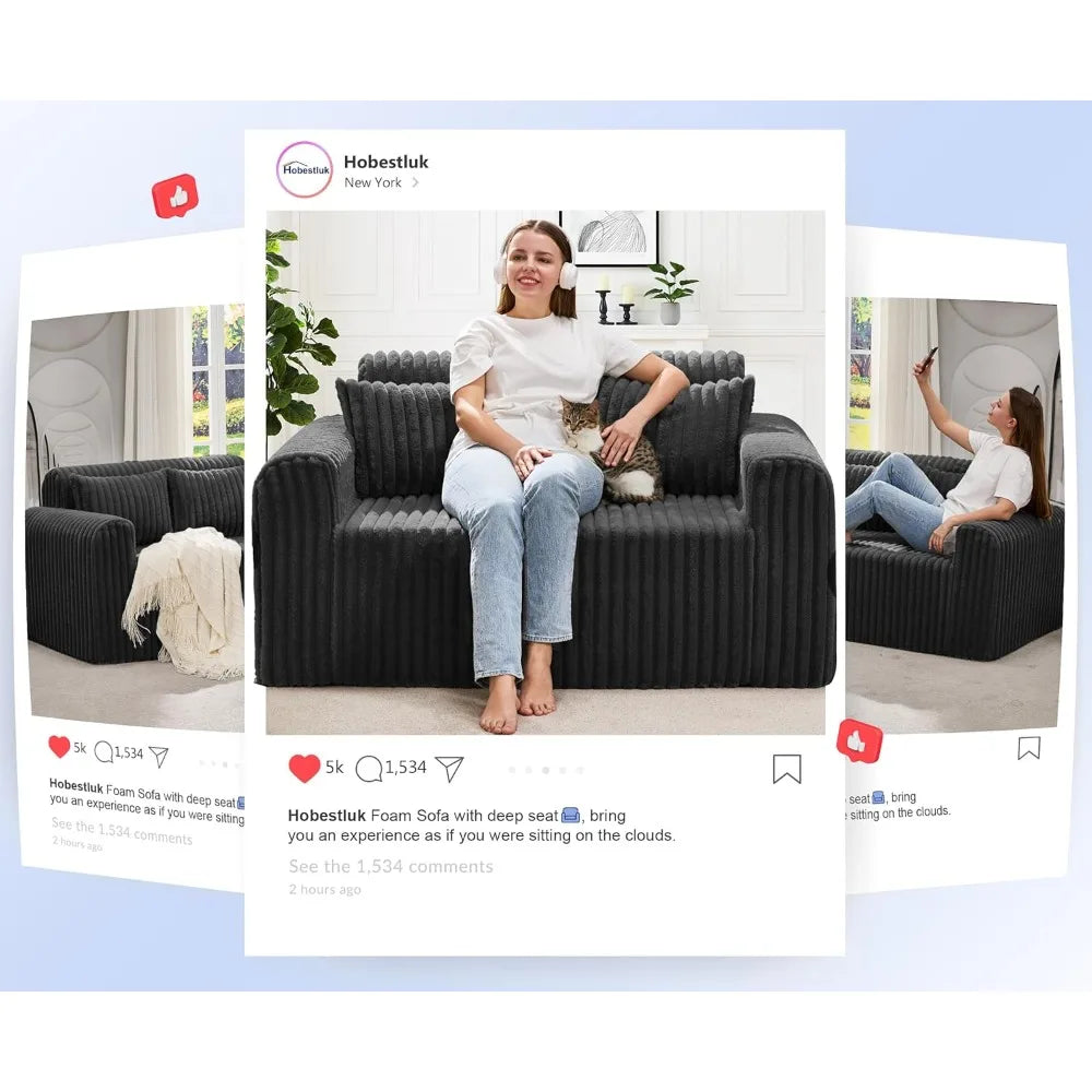 Compact 1- 2 Seater Foam Loveseat Sofa with Removable Cover and Pillows