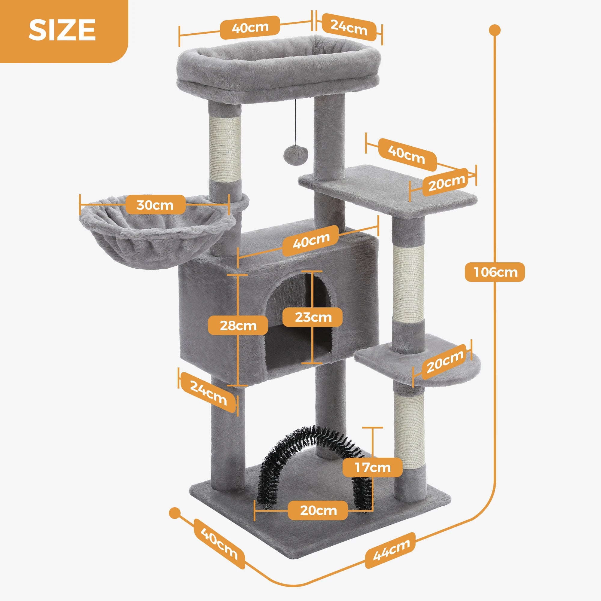 Cat Tree with Toy Cat Tower Condo for Indoor Cats/ Cat House with Padded Plush Perch Cozy Hammock and Sisal Scratching Posts