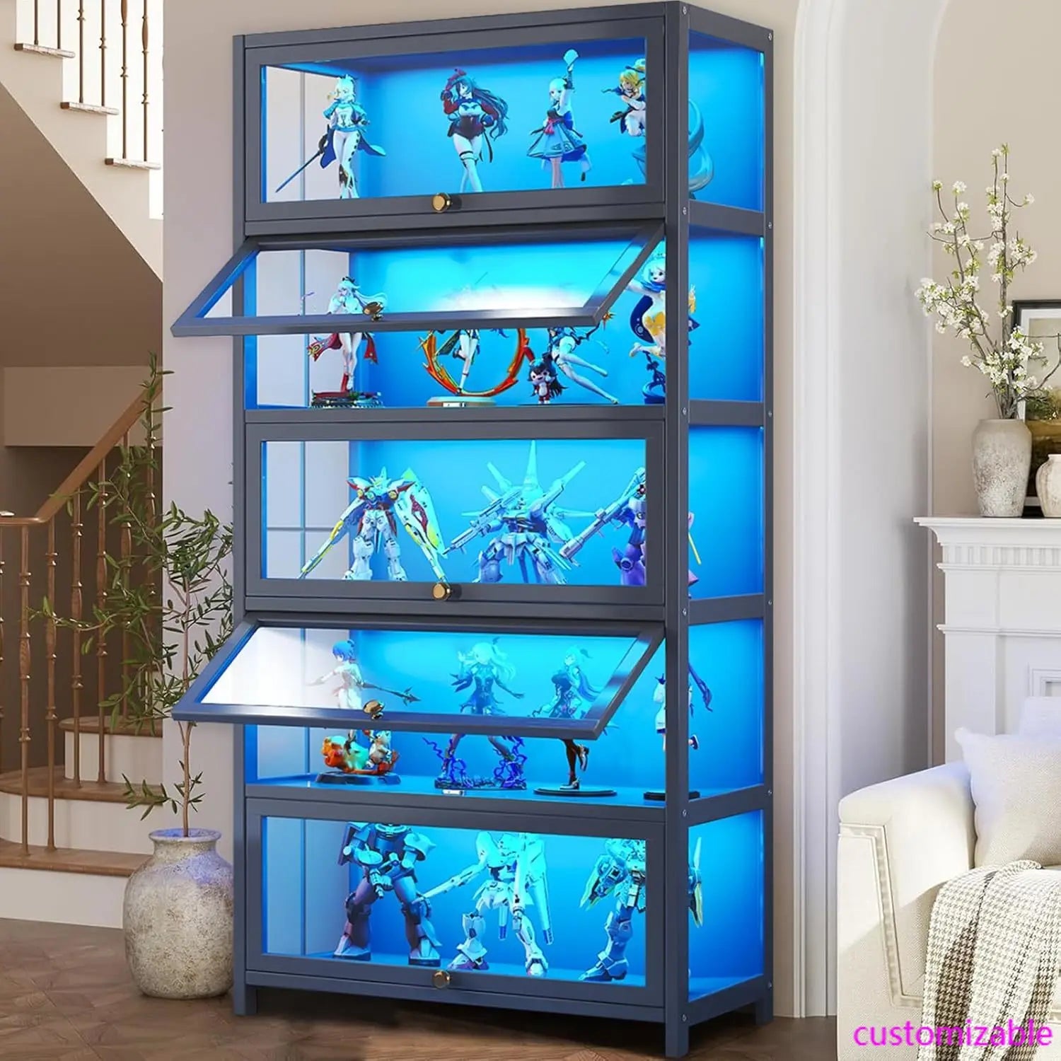 5-Tier Display Cabinet with Acrylic Glass Doors, Display Cases for Collectibles, Toy Organizer Rack & Kids Bookcase