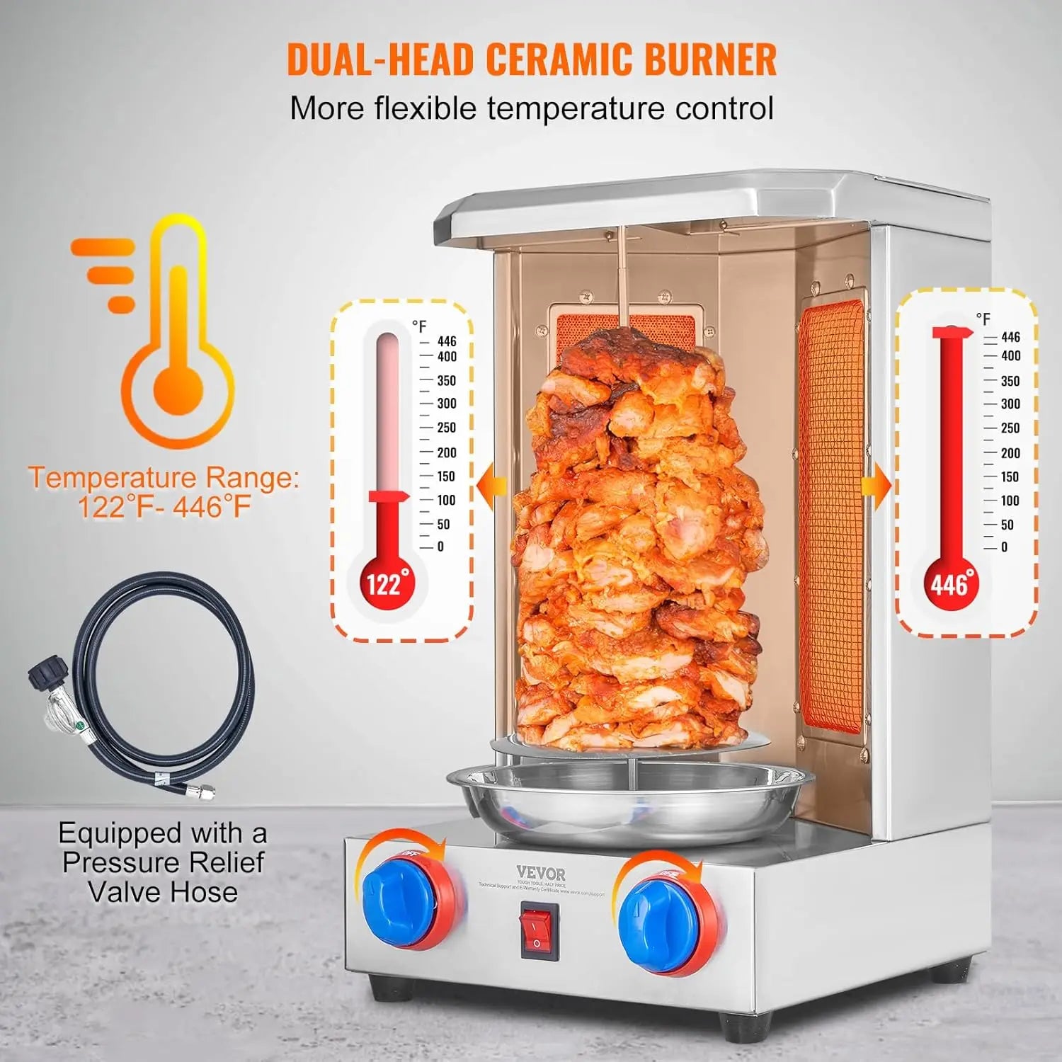 Grill Machine, 13 LBS Capacity, Chicken Shawarma Cooker Machine with 2 Burners, Gas Vertical Broiler Gyro