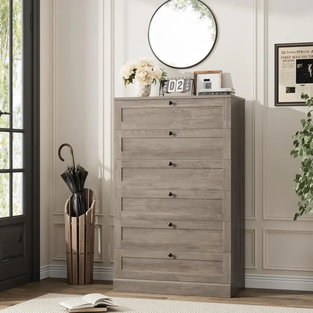 6 Drawer Dresser for Bedroom, 52" Tall Dresser & Chest of Drawers, 29" W Wood Drawer Chest, Modern Vertical Storage Cabinet