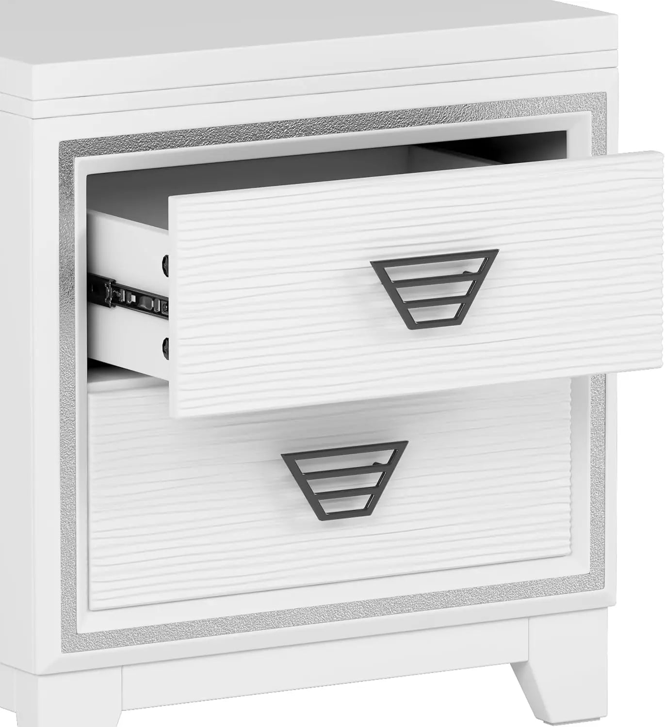 3 Pieces Bedroom Set Queen Size Upholstered Bed with LED Lights, Nightstands, White
