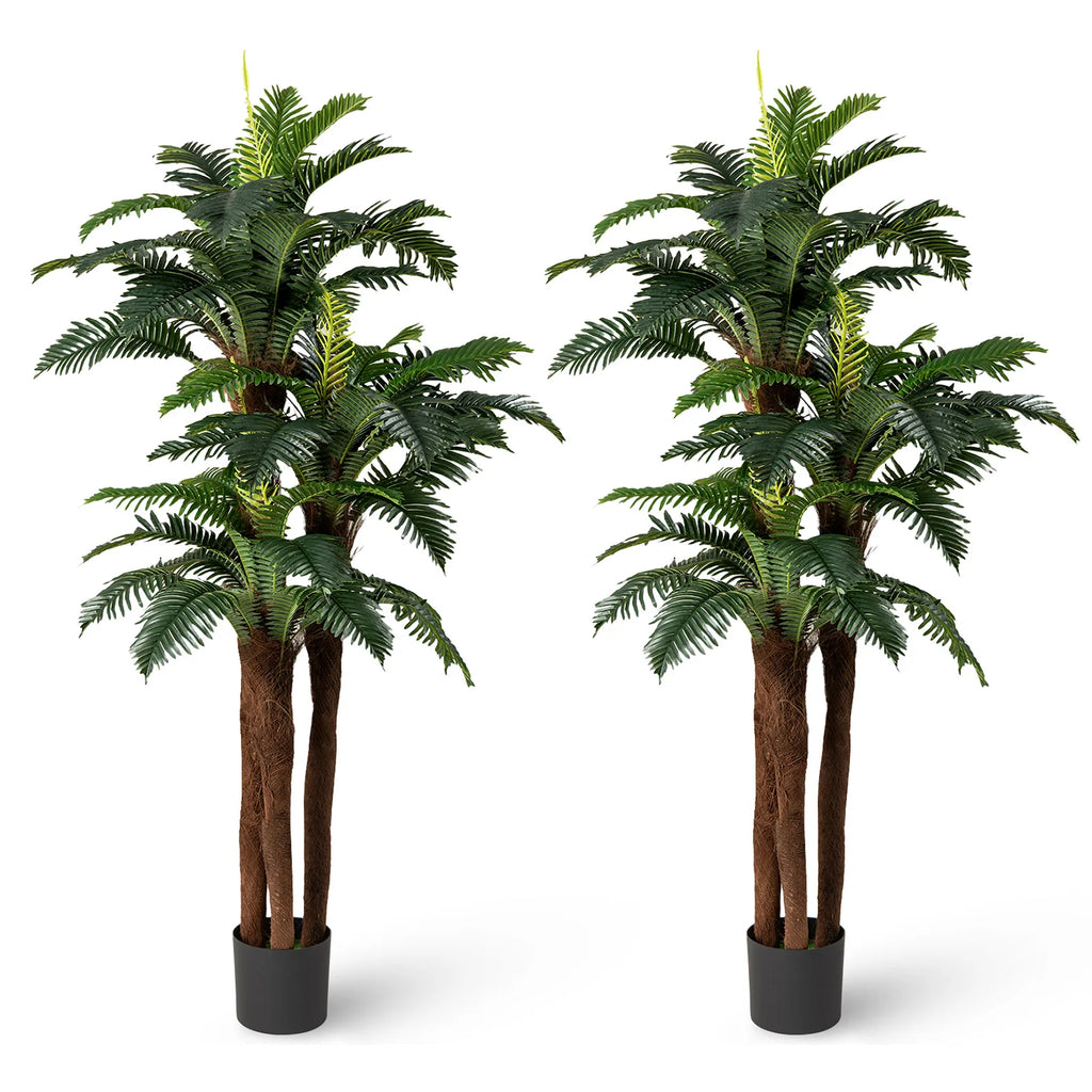 2 Pack Artificial Palm Tree 6. 3 ft Tall Fake Tropical Plant w/ 3 Real Barks