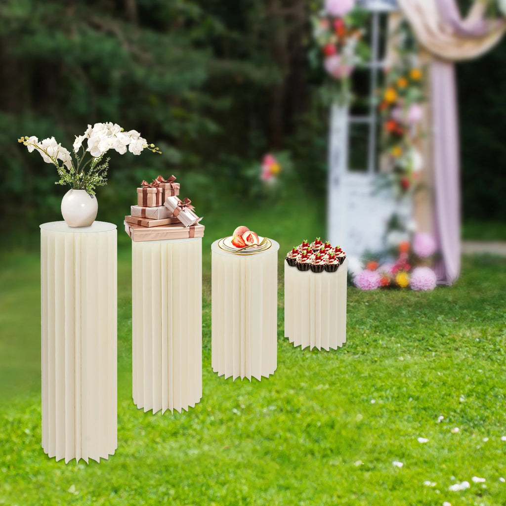 4Pcs Foldable Cardboard Flower Stands/ Wedding Centerpieces/ Display Dessert Table Column for Party/ Garden Decor (40+60+80+100cm)