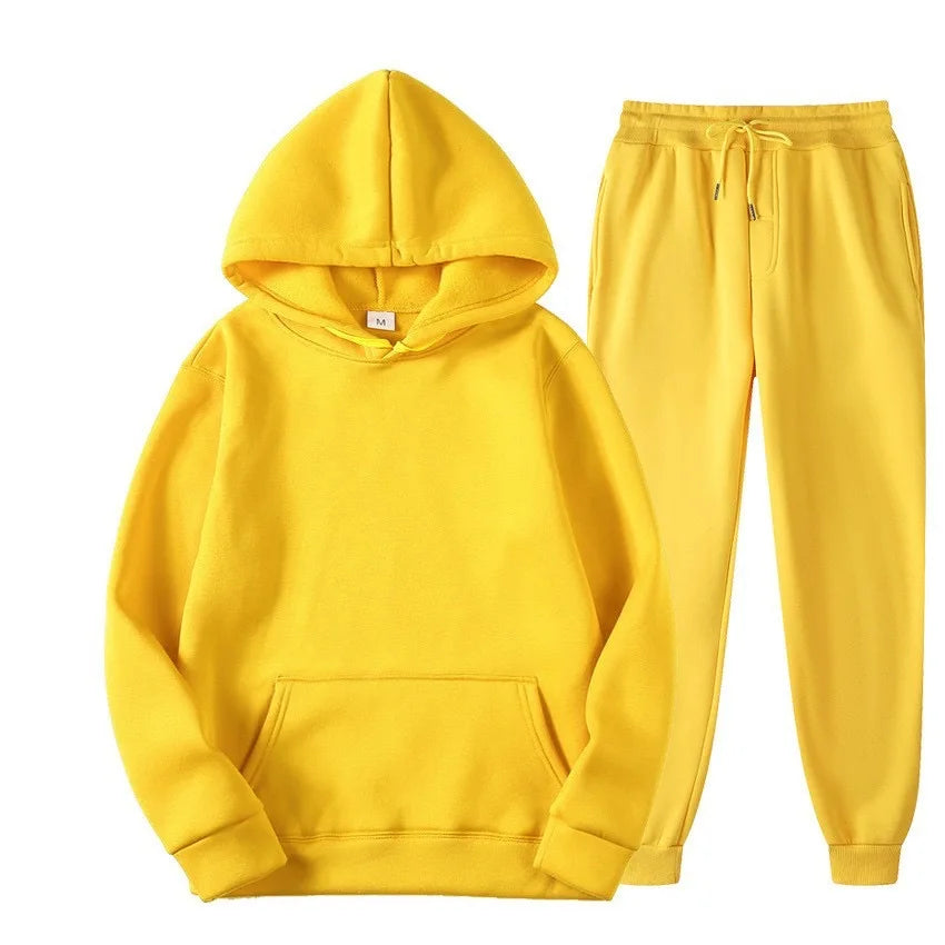 Men/ Women Tracksuit Hoodies/ Casual Solid Color /Thick Pullover and Long Pant 2-piece Set Men/Women Fleece Jogger Sports Suit