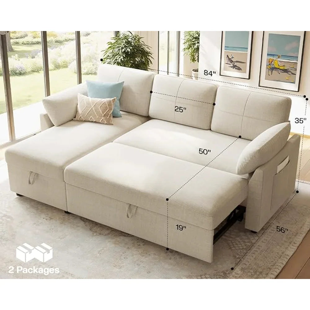 Sleeper Sofa, 2-in-1 Sofa Bed with Storage Chaise, Pull Out Sofa Couch for Living Room, Guest Room