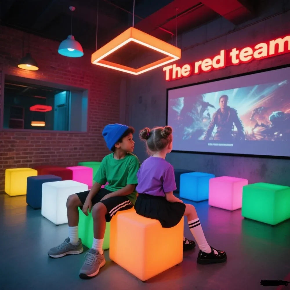 20" LED Lighted Cube Table, Large Cube Chair Light, 16 RGB Colors Glowing Cube Seat w/Remote Cordless, Rechargeable