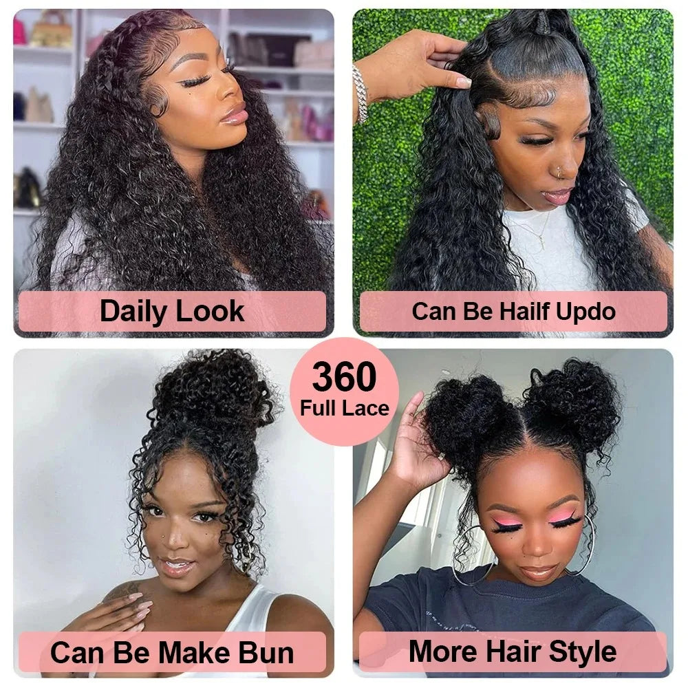 360 HD Full Lace Curly Wigs Human Hair Pre Plucked 13x6/ 13x4 Lace Frontal Wig/ Deep Wave Glue Less Human Hair Ready To Wear 30Inch