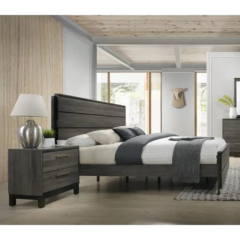 Queen Size Antique Grey Finish 3-Piece Wood Bedroom Set