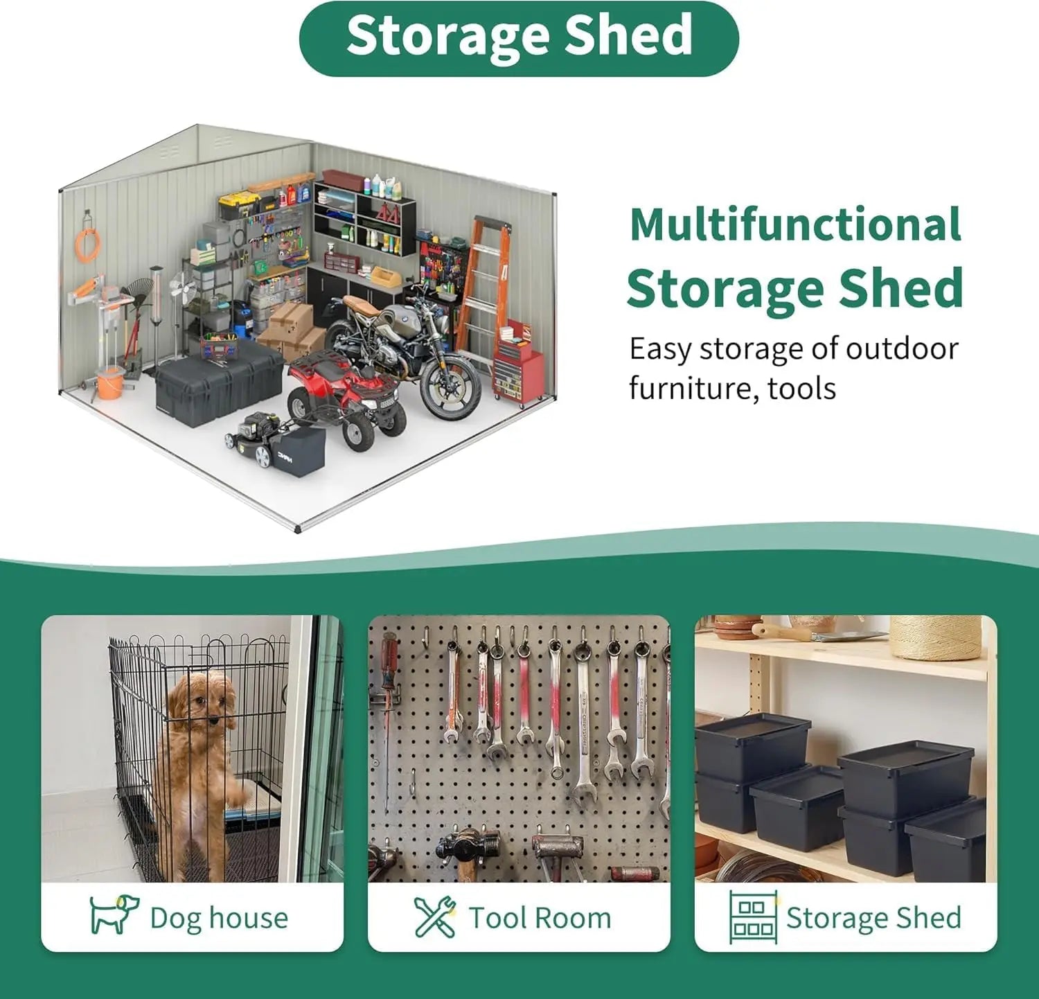 12x14 FT Outdoor Storage Shed, Metal Garden Shed with Lockable Doors, Waterproof Tool Shed for Backyard