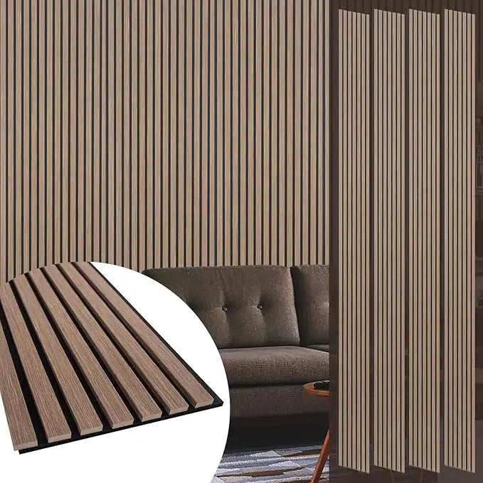 Wood Panels for Wall and Ceiling - 108 x 11 Inch Wood Slat Acoustic Panels 4 PCS - Modern Sound Absorbing Wall Panels