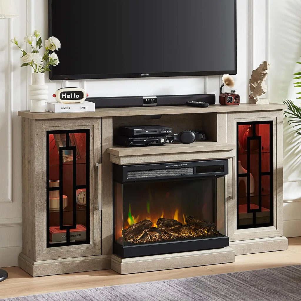 Modern 75" Electric Fireplace TV Stand 3-Sided Glass LED Media Entertainment Center Console Table for TVs up to 80/85"