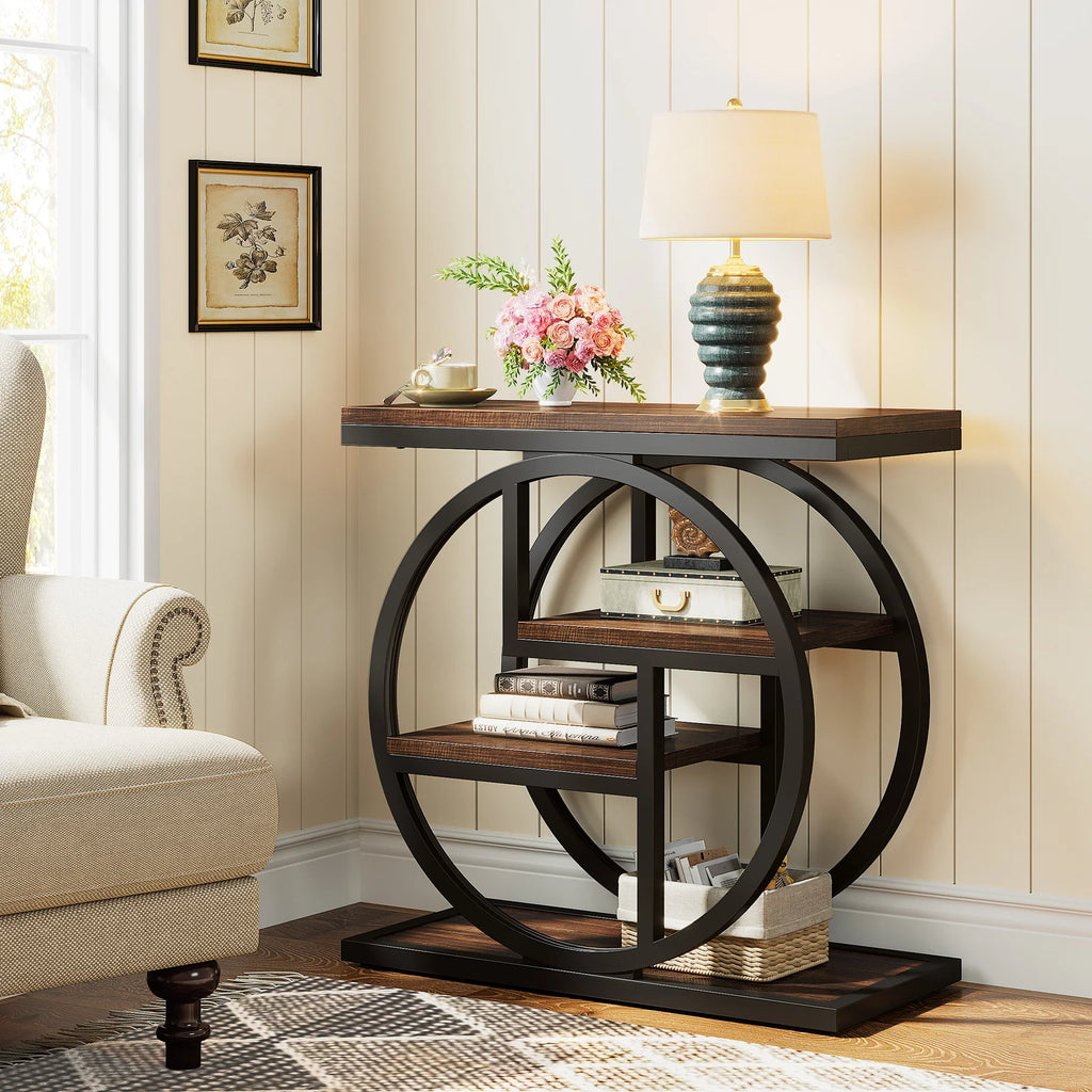 End Table for Living Room and Bedroom, 4-Tier Narrow Side Table with Storage Shelves