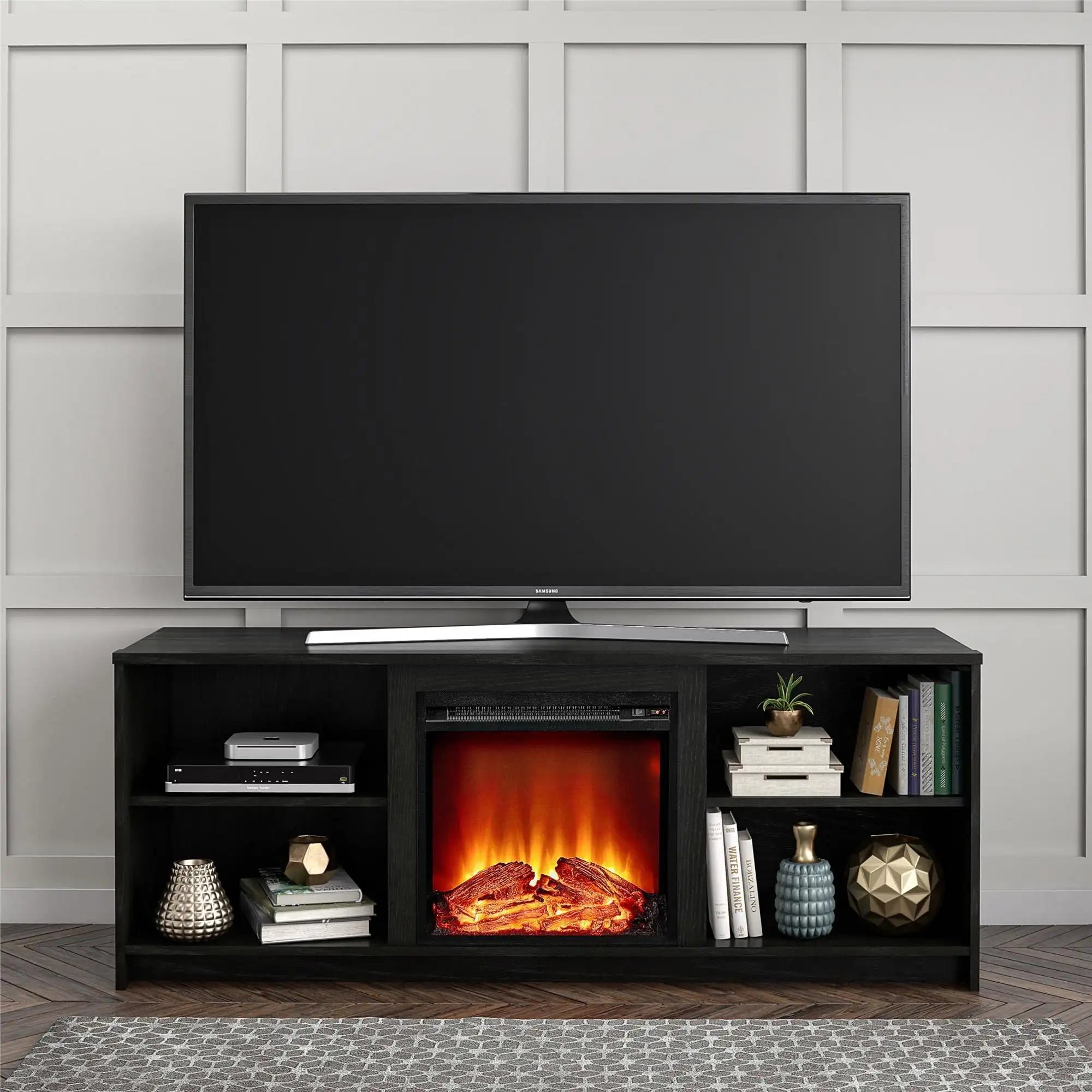 Fireplace TV Stand for TVs up to 65", Black Oak