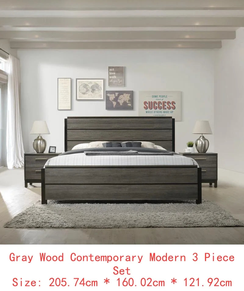 Queen Size Antique Grey Finish 3-Piece Wood Bedroom Set