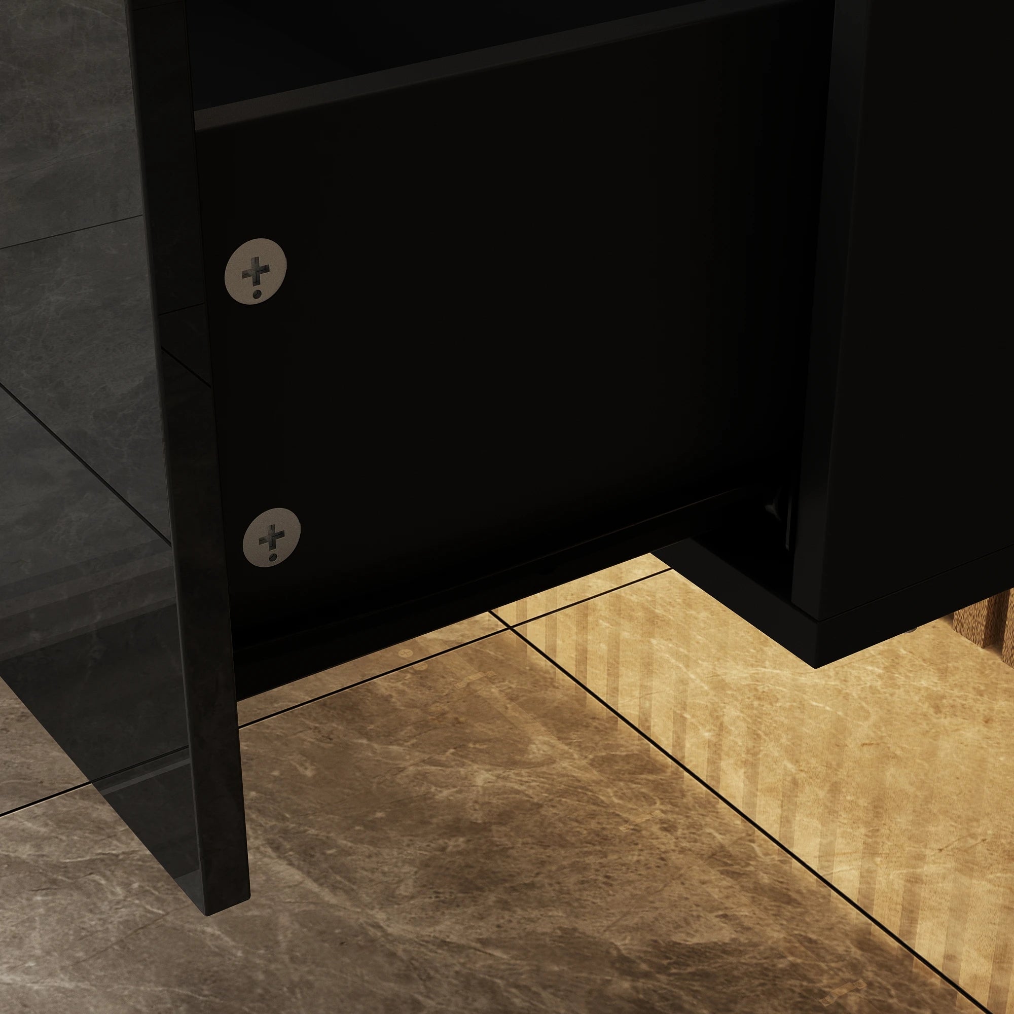 110.2'' L Modern TV Stand with Drawers & LED Lights, Wall-Mounted Media TV Console With Glossy Surface, Black