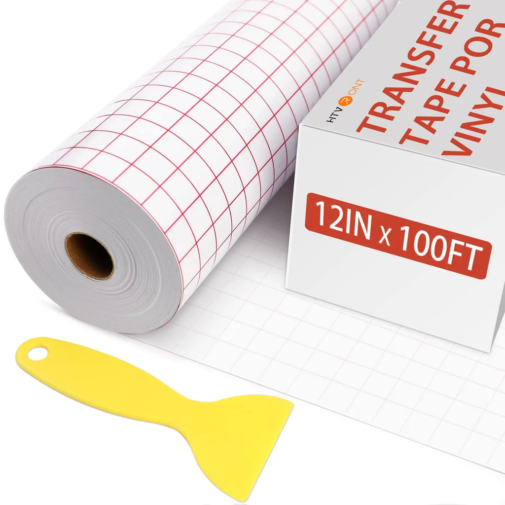 HTVRONT Transfer Tape for Vinyl, 12” X 100 FT Transfer Tape with Red Alignment Grid for Adhesive Vinyl, Medium Tack for Silhouette Cameo, for Decals, Signs, Windows, Stickers