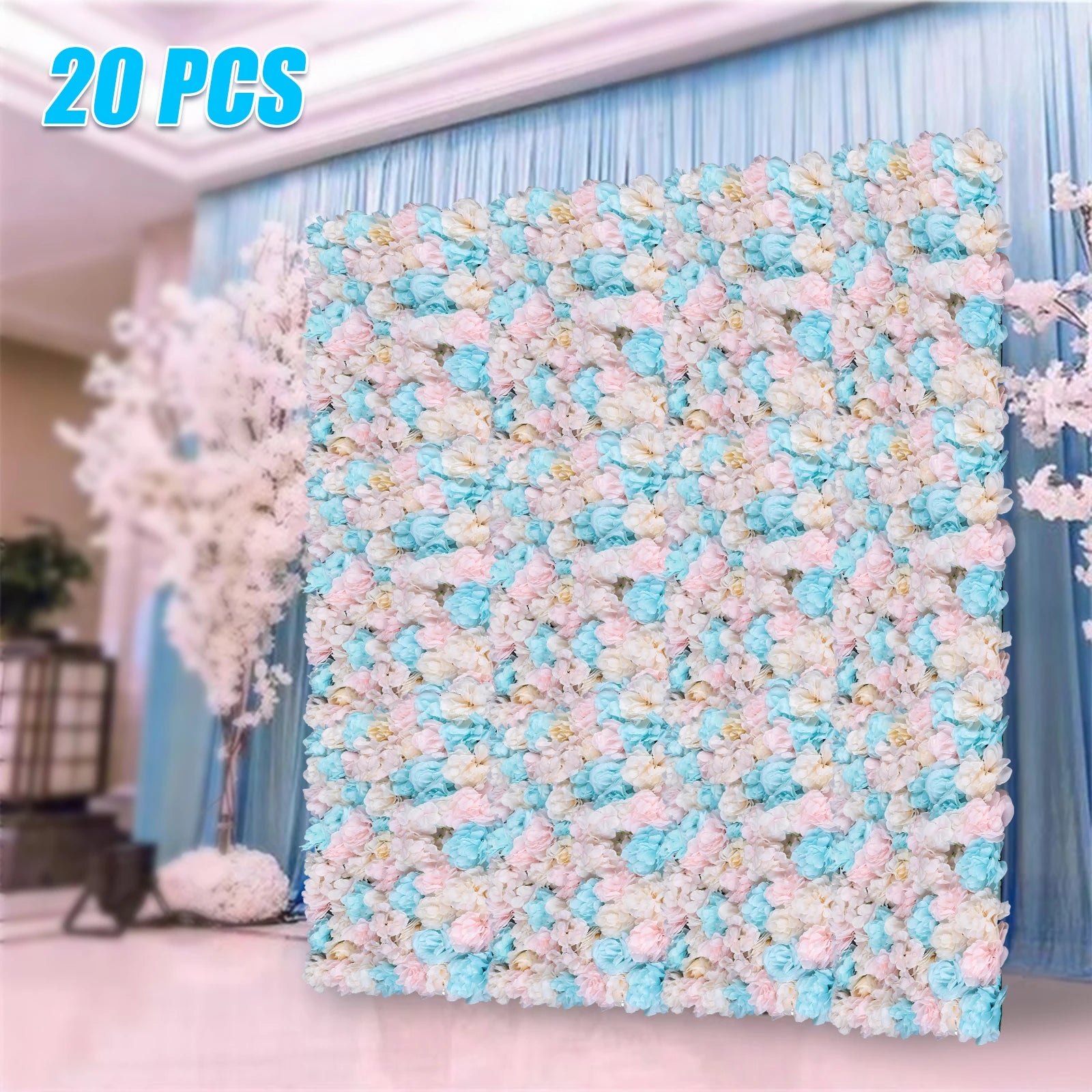 12Pcs Artificial Flower Wall Panels 60x40cm, 3D Realistic Silk Rose Hydrangea Dahlia Greenery Fence Decor for Balcony /Garden/ Indoor Outdoor, DIY Privacy Screen, No Watering Needed, Housewarming Gift