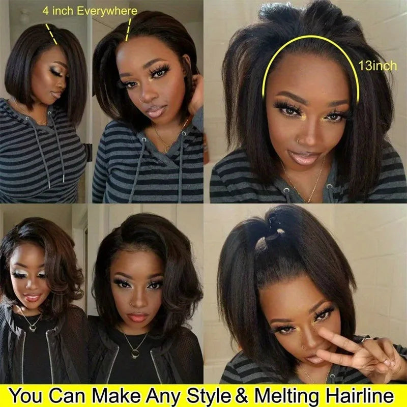 Straight Natural Straight Short Human Hair Wig,13x4 HD Front Lace, 5×5 No Glue Pre-Pulled Hairline Design for Easy Care