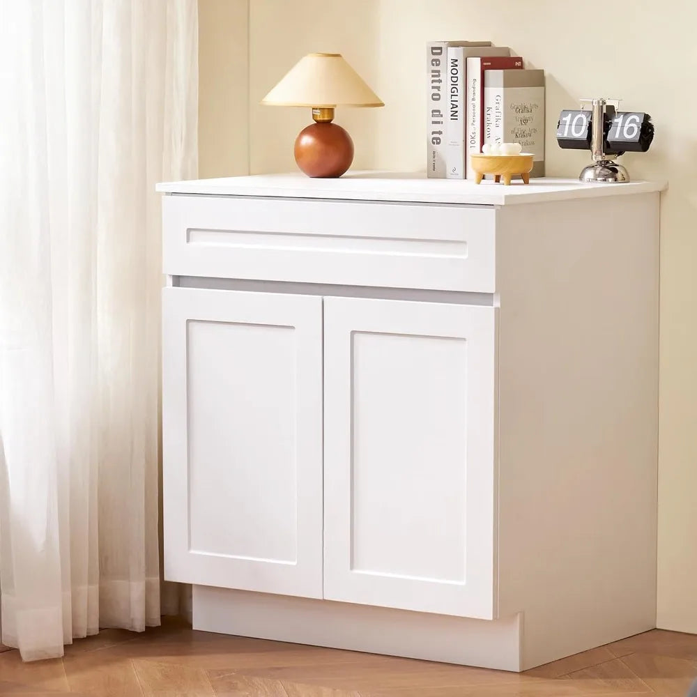 36 White Shaker Style Drawer Base Cabinet, Unassembled, 36 Width x 24 Depth x 34.5 Height