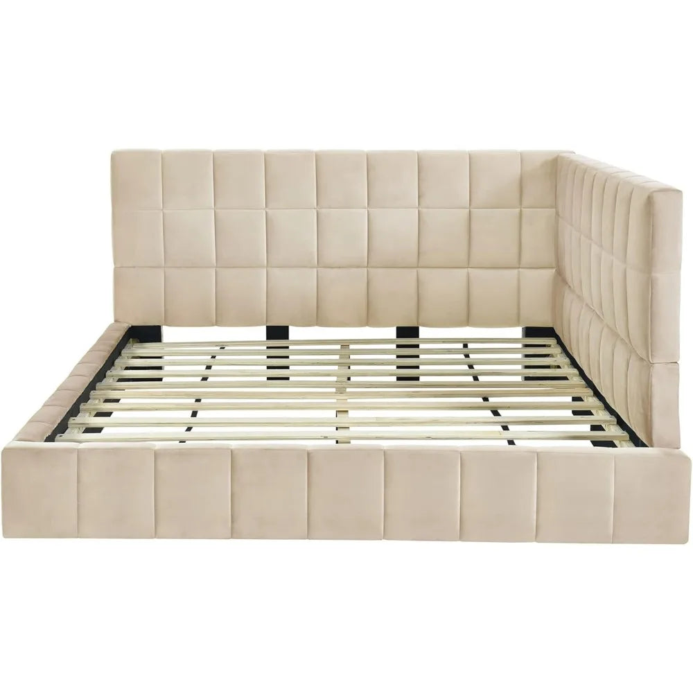 Full-Size Velvet Daybed with Armrests and Backrest, Sofa Bed Frame with Slats Kit for Guest Rooms, Bedrooms, Apartments