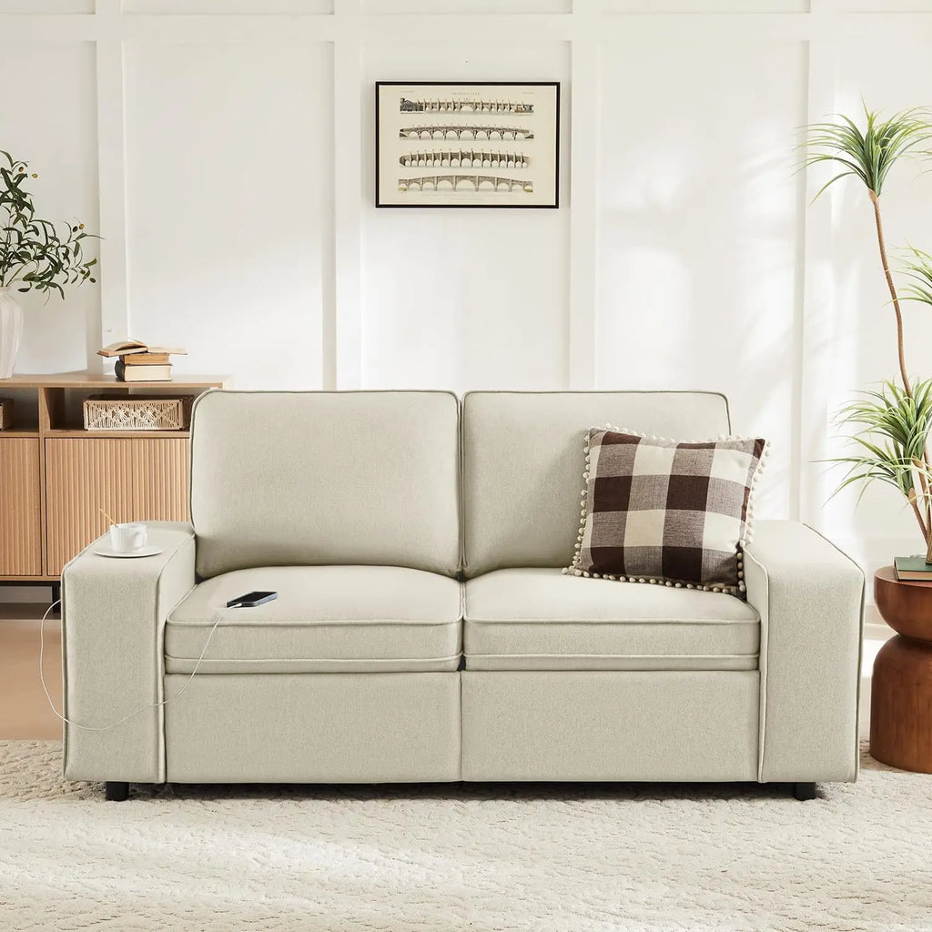 Modern 2-Seat Sofa with Storage, Side Pockets, and USB Charging Ports for Living Room and Office