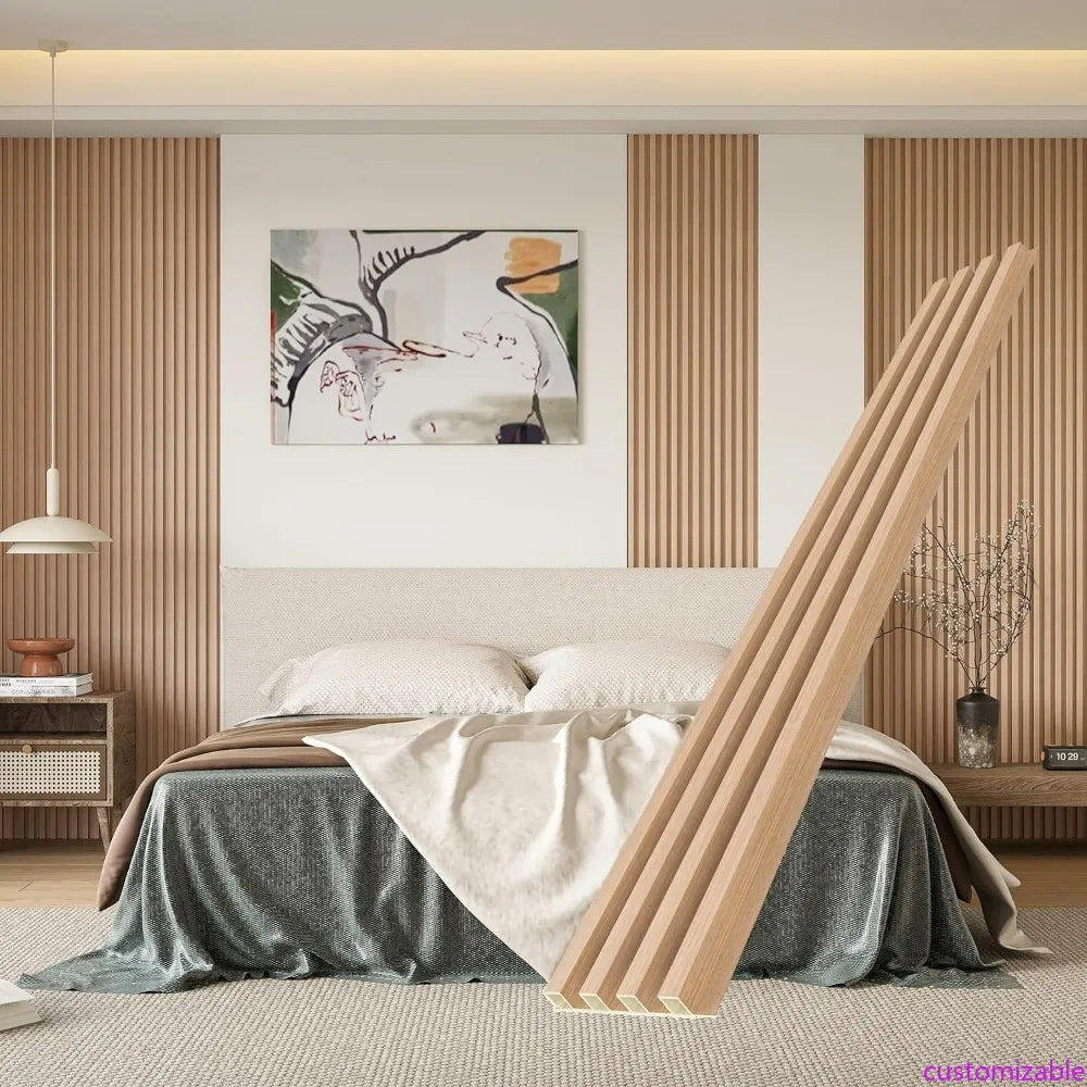 8-Piece Slat Wall Panel Set, 95x6 inches Accent Wood Slats for Wall and Ceiling, Acoustic Interior Wall Panels with Modern Design