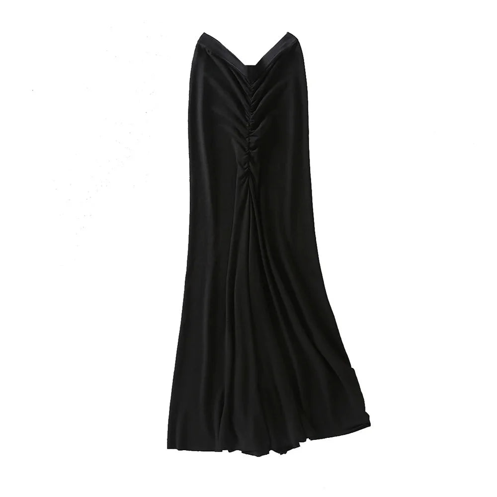 Vintage Midi Skirts for Women/ Fashion Long Skirts Women's 2022 Summer Black Bodycon Skirt Srunched Knitted Sexy Skirt