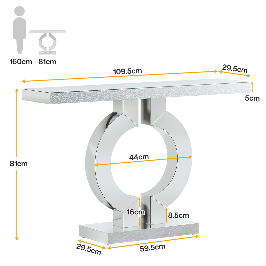 43.3-Inch (110cm) Mirrored Console, Entryway Table with Thickened Mirror Finish Tabletop