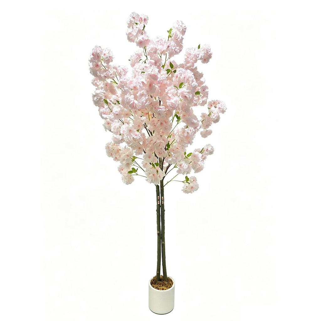 5/6FT Light Pink Faux Cherry Blossom Tree – Double-Trunk Silk Plant in Pot, Ideal for Home, Office, Wedding, Garden, Party, and Hotel Decor