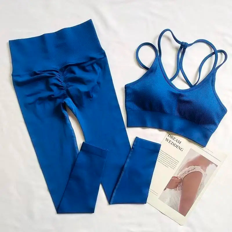 Seamless Yoga Suit Women's Beauty Back Sports Bra Lingerie Peach Buttocks Fitness High Waist Legigngs Gym Yoga Suit Pilates Set