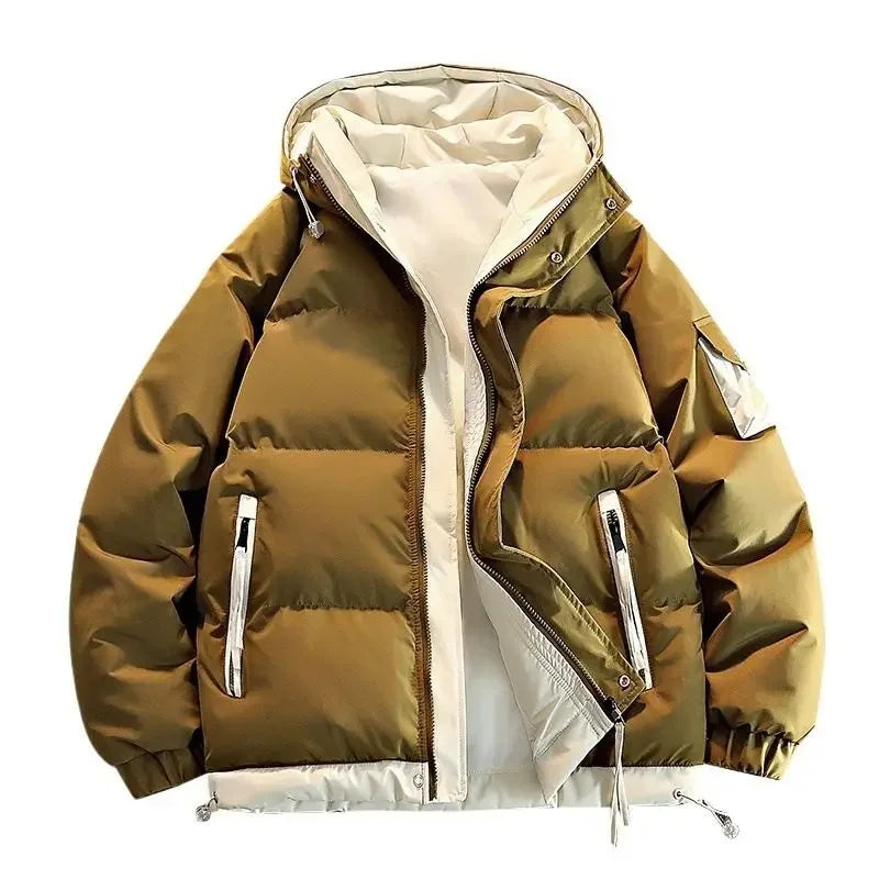 Fashion Letter Patch Faux Two Piece Cotton-Padded Jacket , Vintage Thick Loose Student Coats