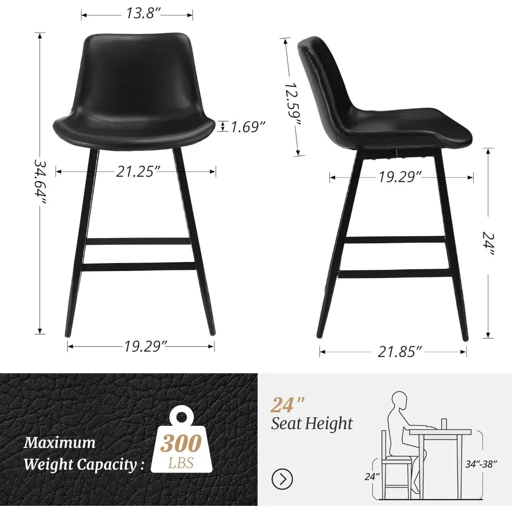 Set of 3 Modern Faux Leather Counter Stools with Backrest and Footrest for Kitchen/Bar