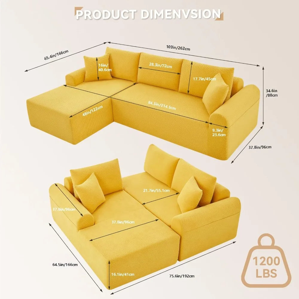 Cloud Modular Sectional Couch for Living Room,Modern L-Shape Sofa with Chaise, Upholstered, 103"
