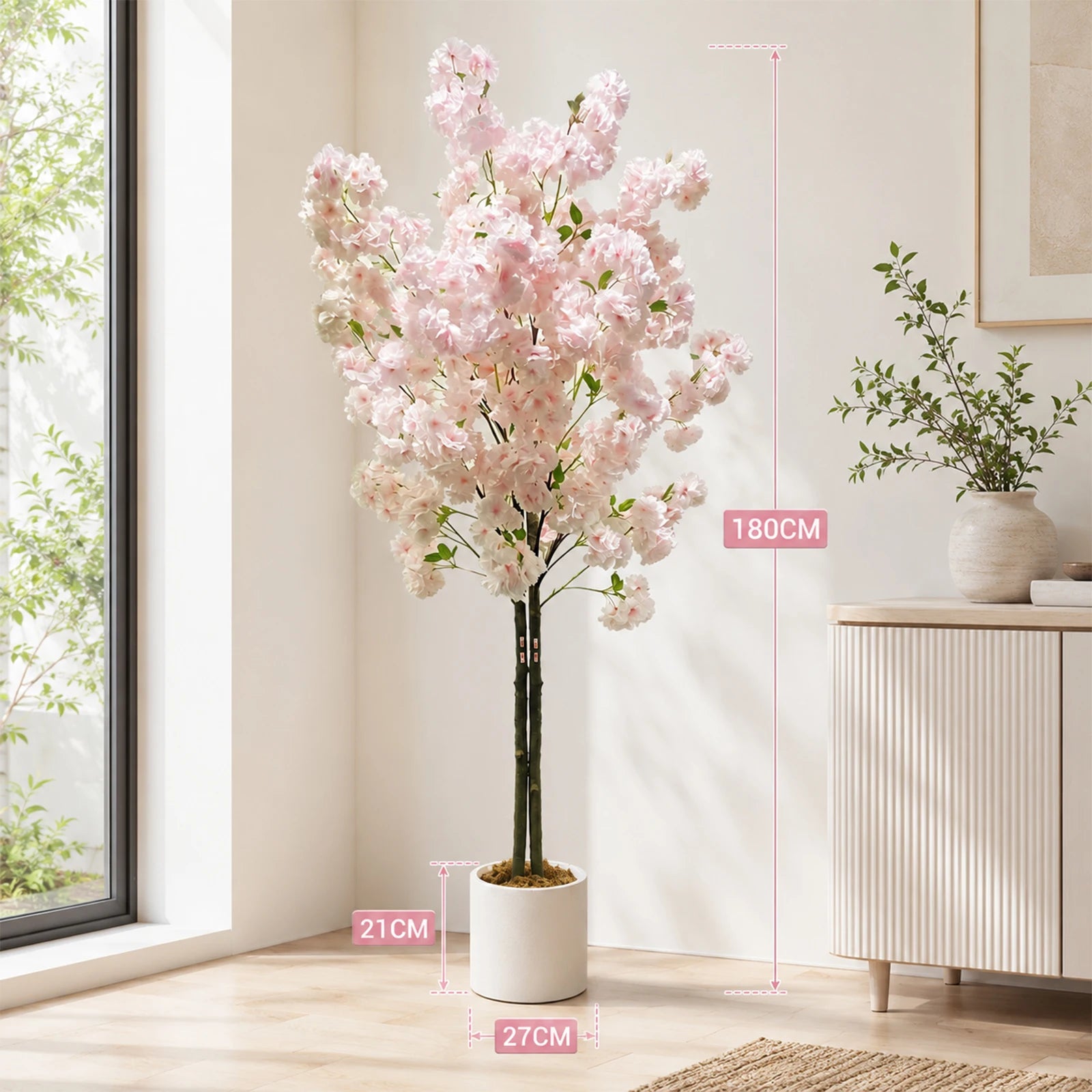 5/6FT Light Pink Faux Cherry Blossom Tree – Double-Trunk Silk Plant in Pot, Ideal for Home, Office, Wedding, Garden, Party, and Hotel Decor