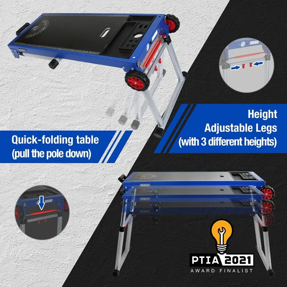 Miter Saw Stand, 5-in-1 Portable Workbench, Quick Folding Work Table with Detachable Miter Saw Stand & Height Adjustable Legs
