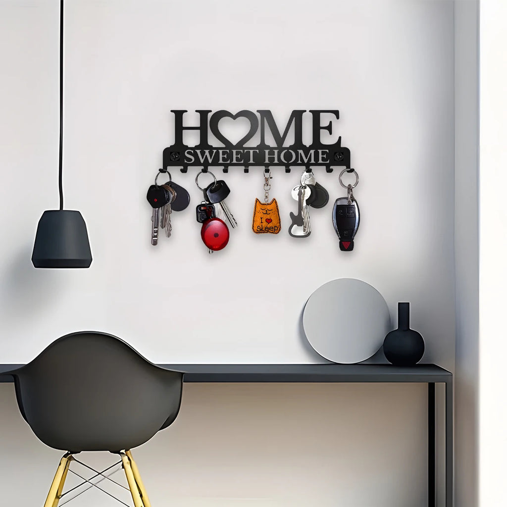 1pc Black Metal Key Holder/ Wall Mount Key Holder/ Sweet Home Design Style With 10 Hooks