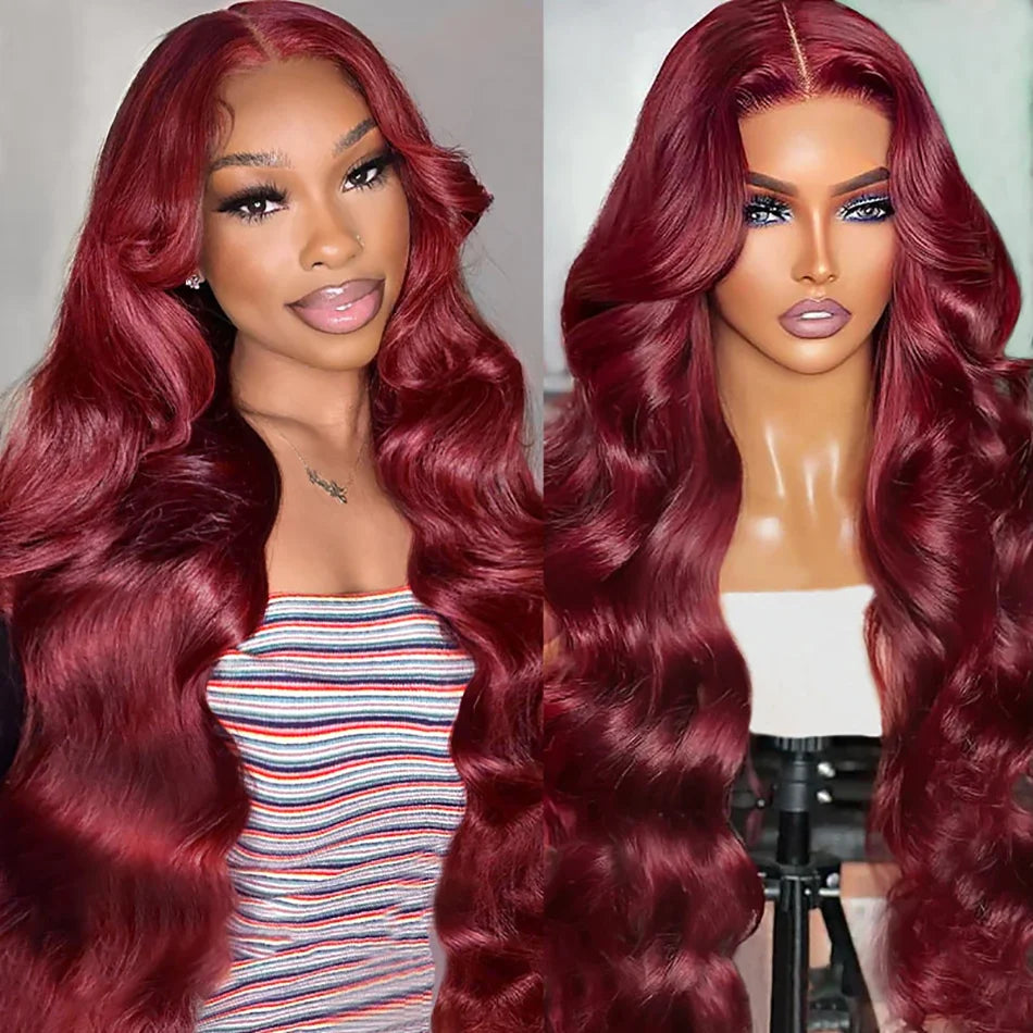30 inch 99J Burgundy Lace Front Wigs Human Hair 13x6 Body Wave/ Lace Front Wigs/ Wine Red Lace Front Wig /180% Density