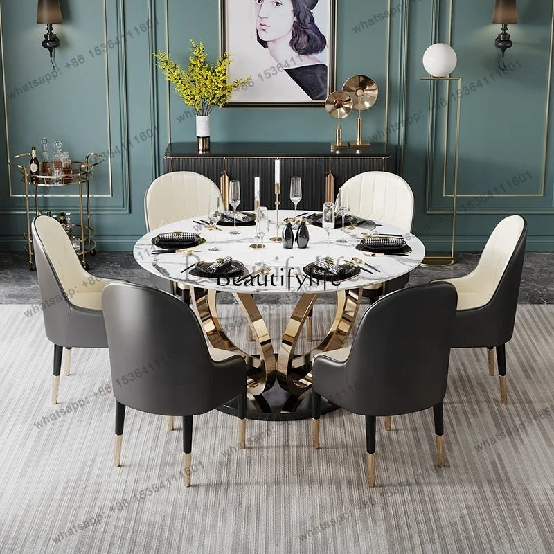 Luxury Sintered Stone Dining Table / Round Marble Top/ Kitchen Table and Chair Set