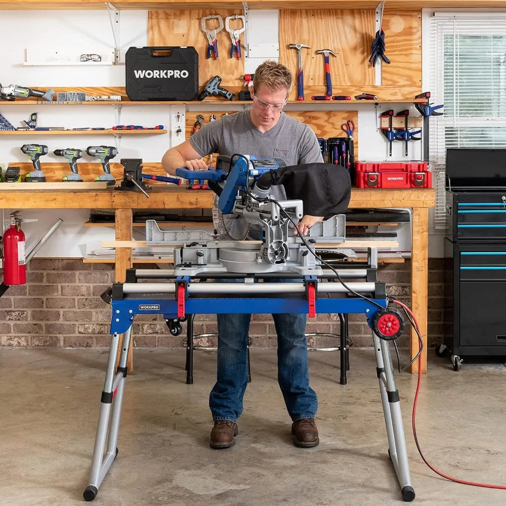 Miter Saw Stand, 5-in-1 Portable Workbench, Quick Folding Work Table with Detachable Miter Saw Stand & Height Adjustable Legs