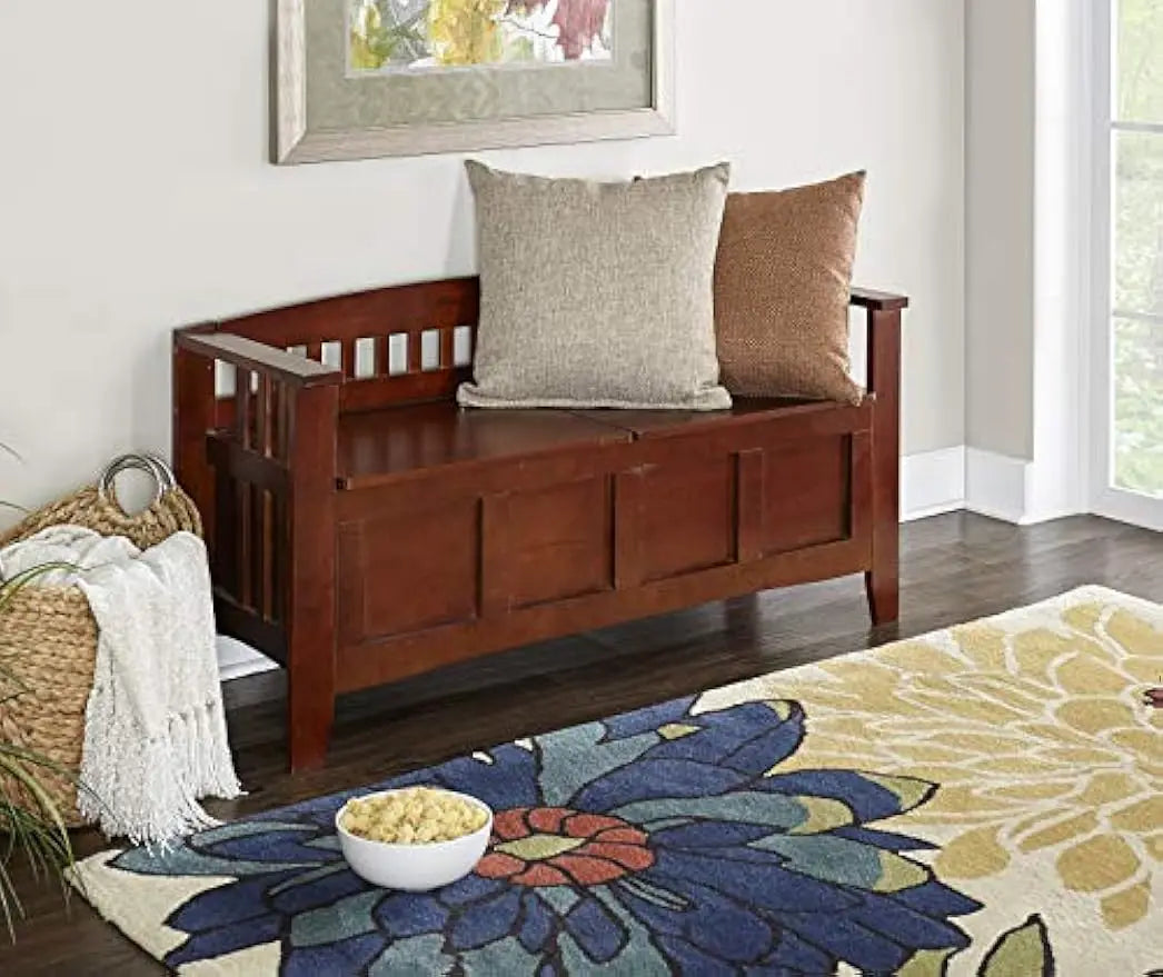 Home Decor Storage Bench with Short Split Seat Storage, Walnut