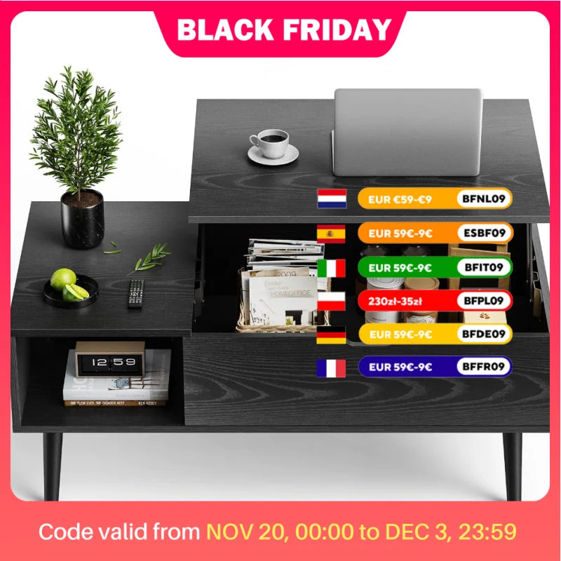 JHK Lift Top Coffee Tables For Living Room 39.37"x19.7" Desk Tea Wood Dining Tables Adjustable Storage Shelf Easy Lift Or Lower