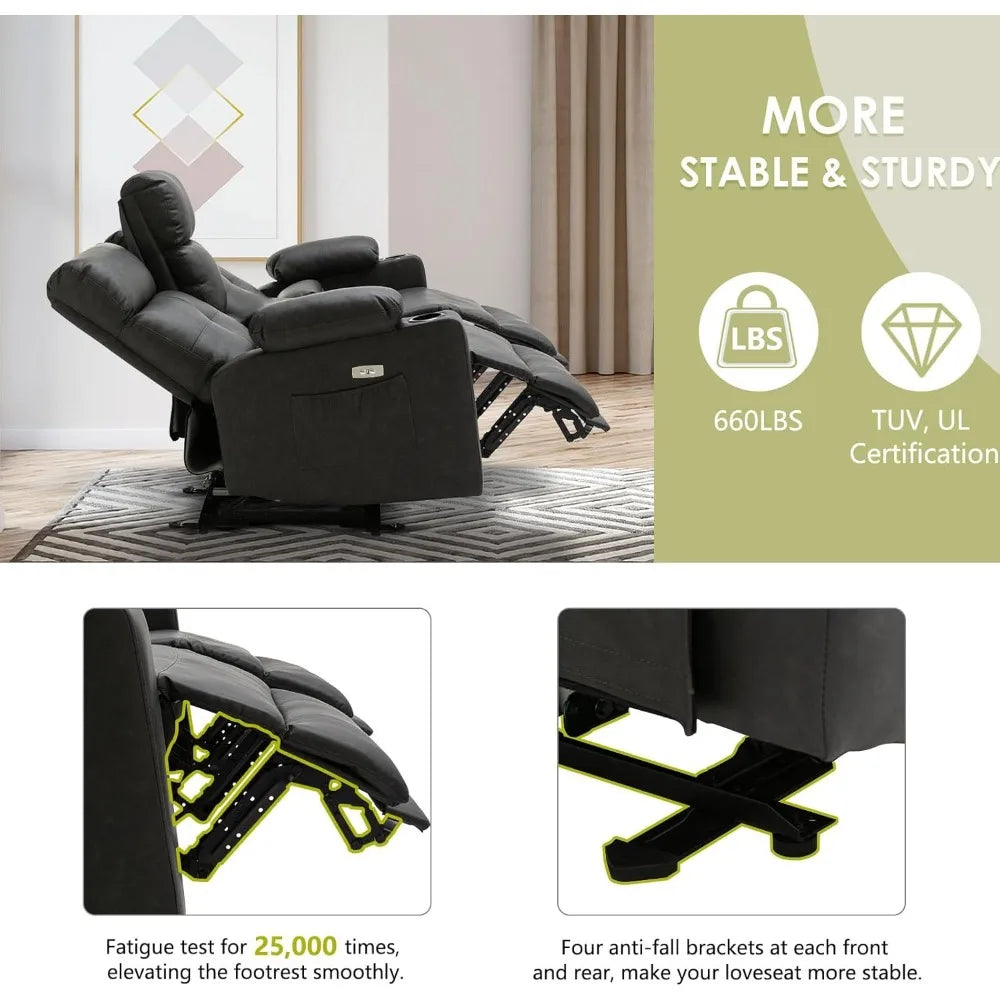 Heated and Massage 3-Seater Power Reclining Sofa with Extended Footrest and USB Ports