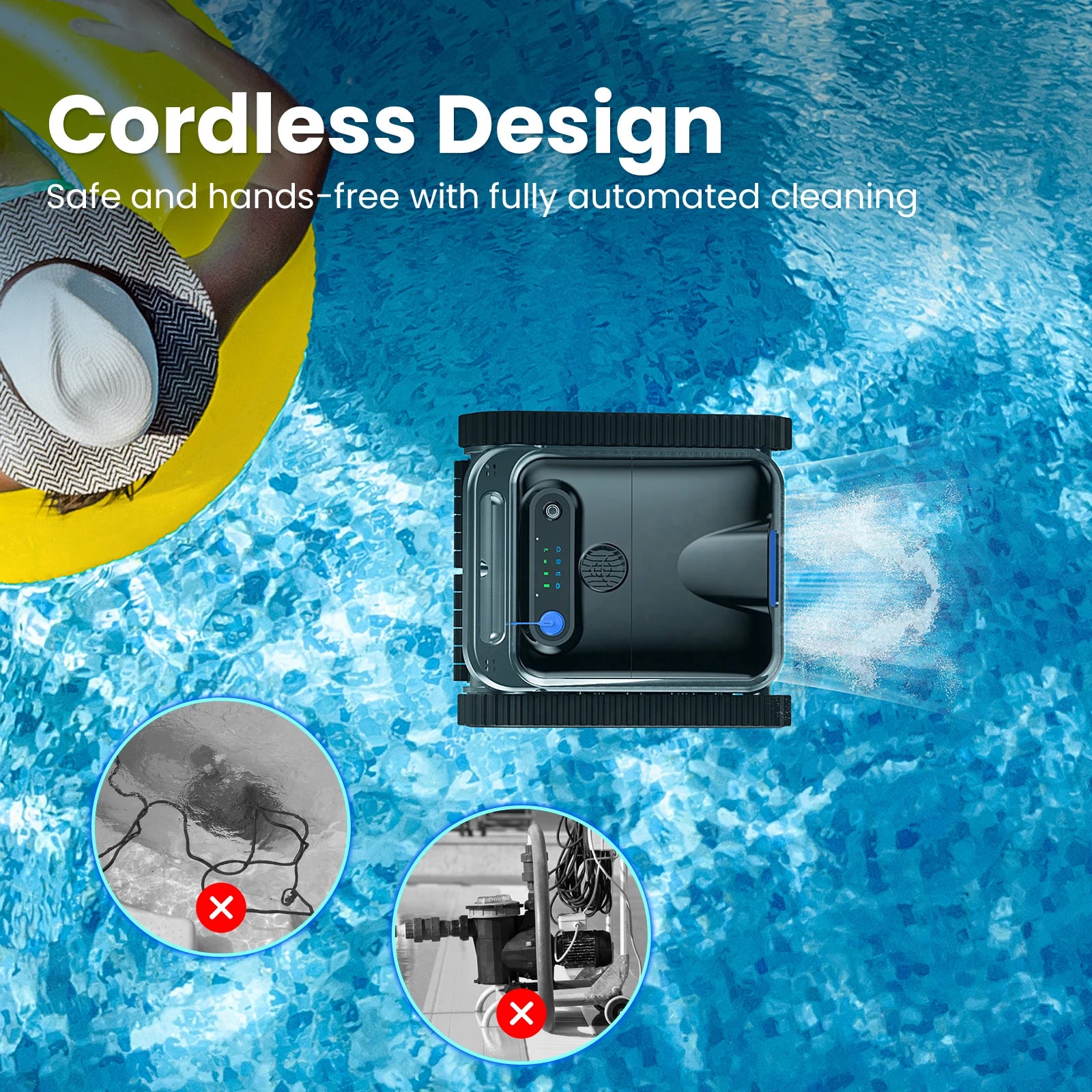 2026 Upgraded Y50S Robot Swimming Pool Cleaner 130Mins Runtime Self-Parking Powerful Cordless Floor Wall Auto Cleaning
