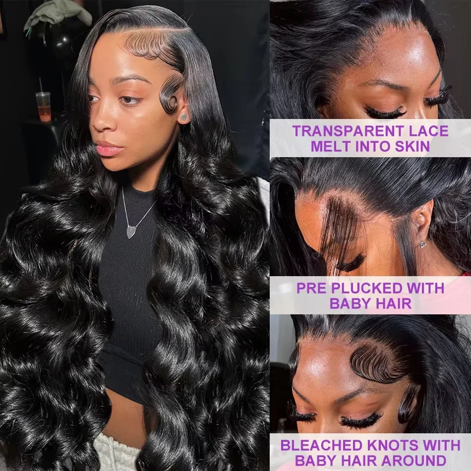 250 Density Body Wave 13x6 HD Transparent Lace Frontal Wig For Black Women 100% Human Hair Wigs 13x4 Pre Plucked Wet And Wavy Lace Front Wig Natural Color