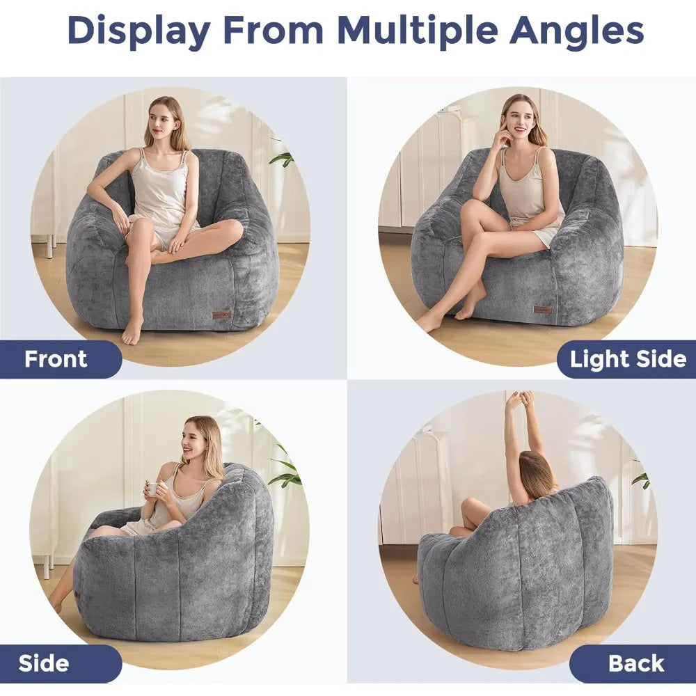 Comfy Bean Bag with Back Support, Faux Fur Chair for Adults and Kids