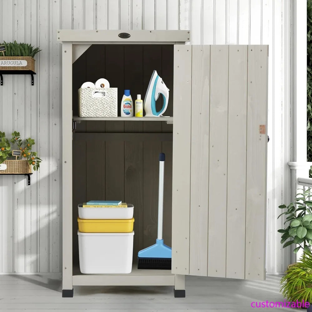 Outdoor Storage Cabinet for Patio, Garden Potting Bench Table with Shelves & Metal-Tabletop, Wooden Planting Work Station, Weather Proof