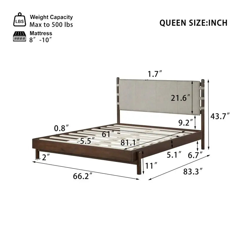 Modern Gray Wood Queen Bed Frame Set with 2 Nightstands,