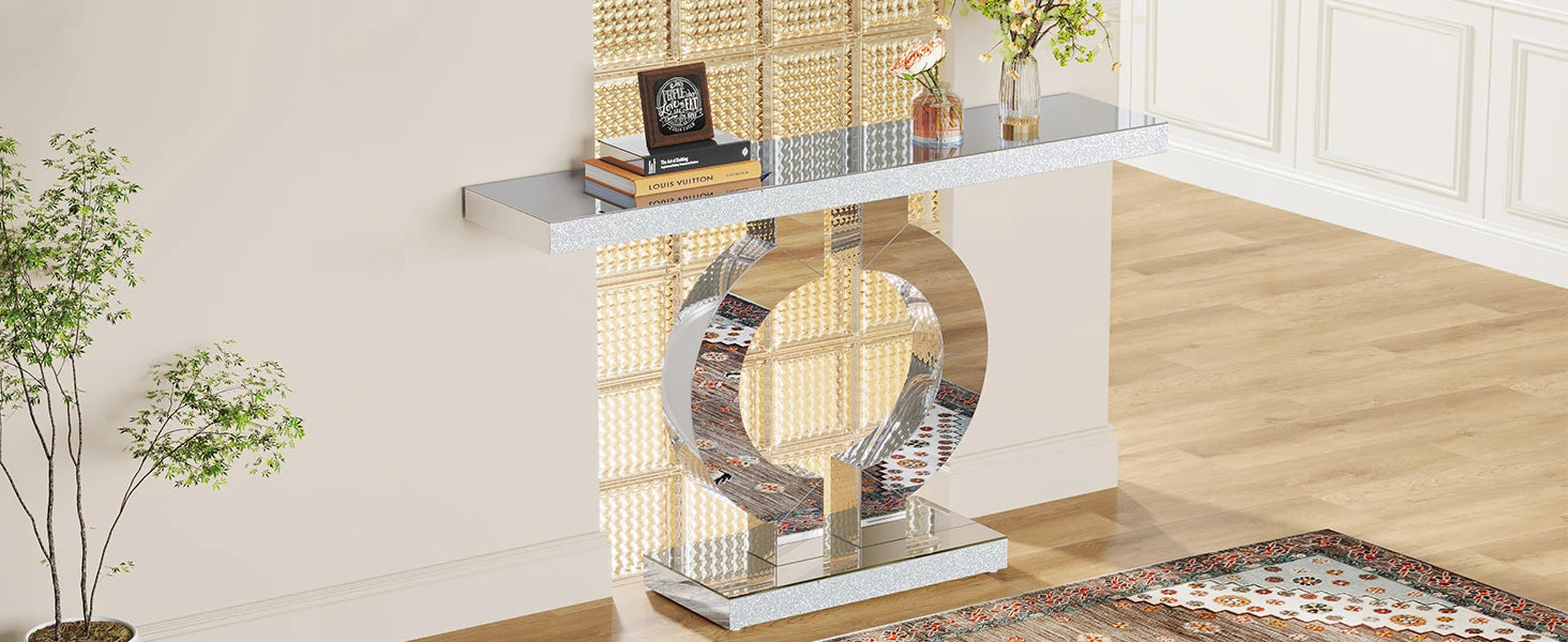 43.3-Inch (110cm) Mirrored Console, Entryway Table with Thickened Mirror Finish Tabletop