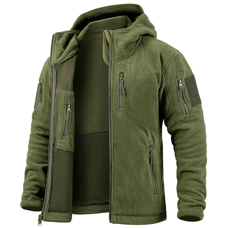 Men's Tactical Fleece Jacket Winter- Warm, Full Zip Military Hoodies/ Multi-Pockets Hiking, Hunting, Outdoor Coats